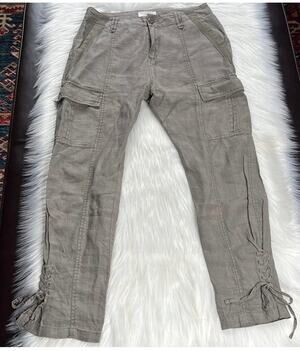 Joie Green Linen Telutci Ankle Tie Cargo Pants